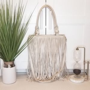 Steve Madden White Cream Fringe Purse